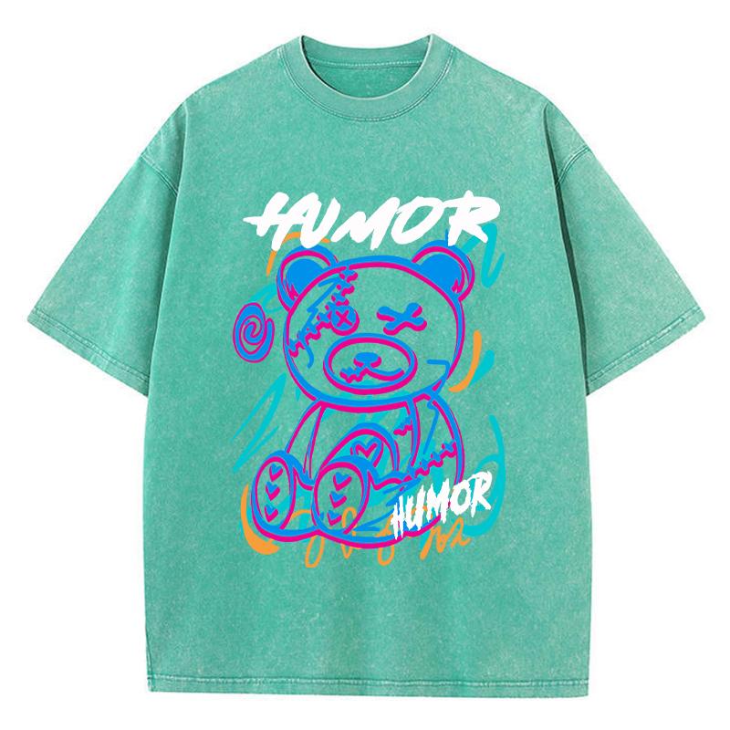 Street Women Cotton Washed T-Shirt Colored Humor Print Pattern Printed Tees Fashion Oversize Short Sleeve Clothing