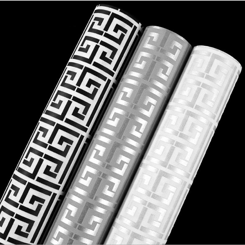Grå silver svartvit modern geometrisk gitterpräglad textur 3D-tapet El Study bakgrundsdekorationstapet
