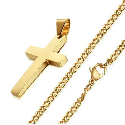 Classic Cross Pendant Necklace For Men Women 24inch Gold  Color Chain Necklace Fashion Christ Faith Prayer Jewelry Gifts