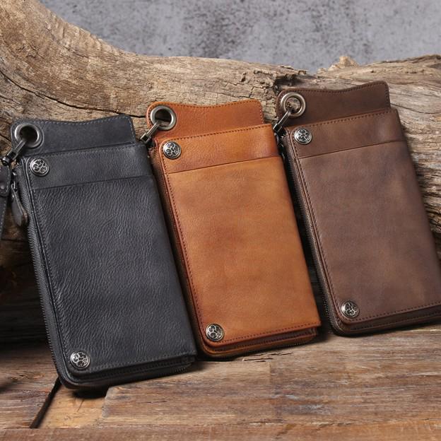 Vintageowy Multifunkcyjny Portfel Kopertówka z Prawdziwej Skóry: Wierzchnia warstwa skóra bydlęca Unisex Długi portfel i etui na karty
