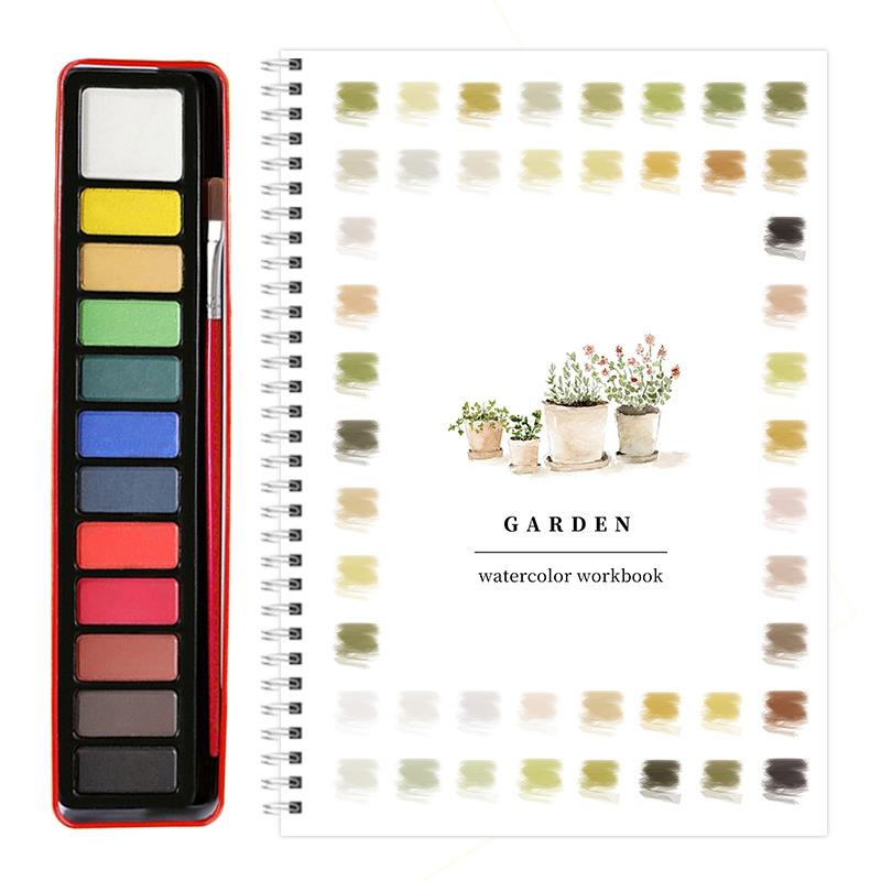 Beginner Watercolor Workbook Painting Kit – 12 Colors Paint Set With Brush Art Supplies For Adults & Teens