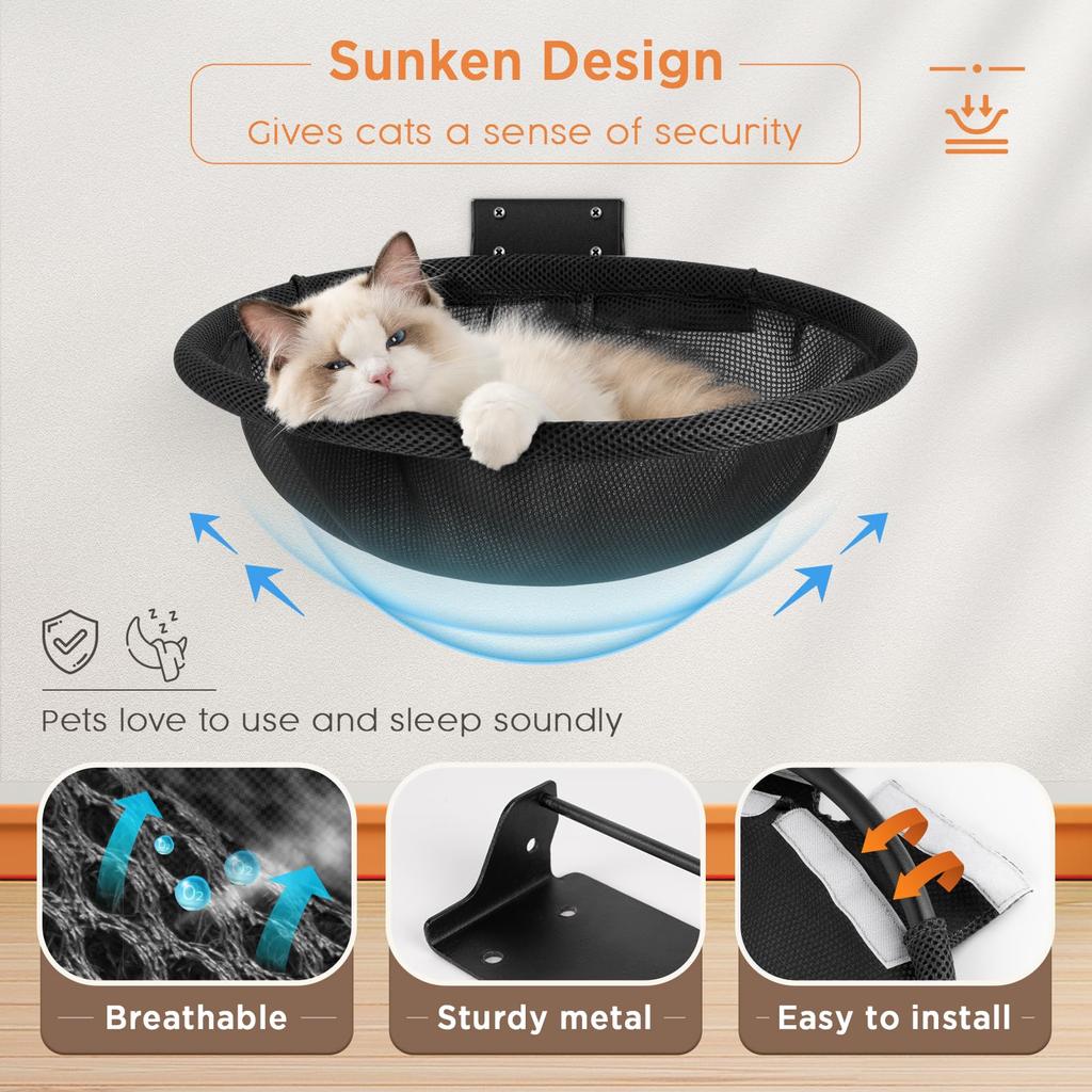 Wall Mounted Cat Hammock Foldable Stable Cat Beds Breathable Cats Wall Shelves for Sleeping Playing Climbing Basketball Frame