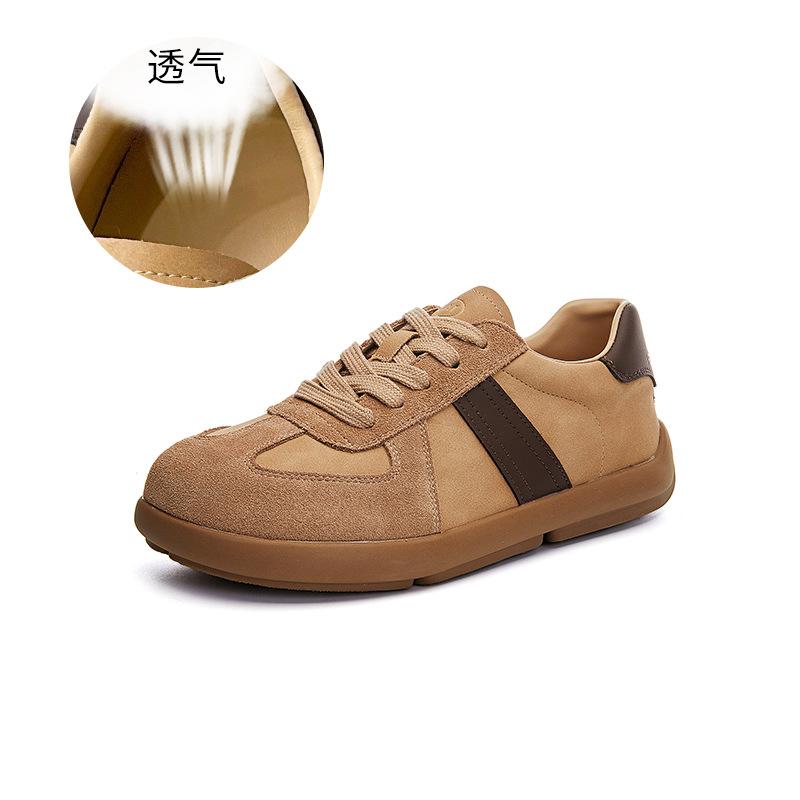 Leather German training shoes women's 2025 spring new retro flat casual shoes fashion versatile white shoes lace-up women's shoes