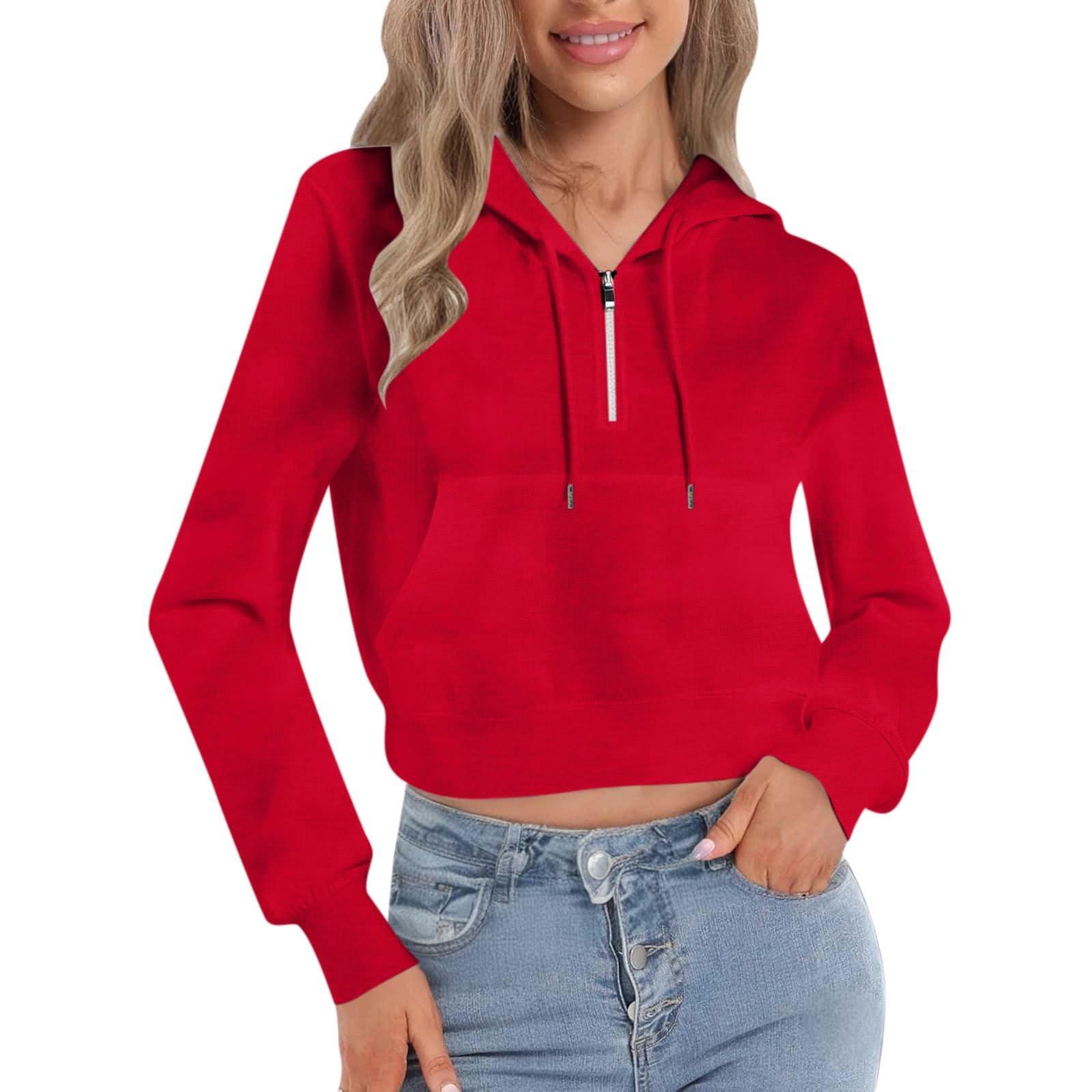 

Женский модный пуловер с длинными рукавами, однотонный, повседневный, свободного кроя, с капюшоном на молнии и короткой кулиской XXL красный