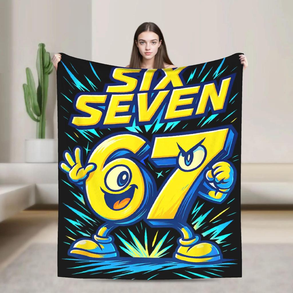 Cute Six Seven Funny Italian Brainrot Gaming Meme Flannel Blanket Autumn Warm Throw for Kids Outdoor Bedspread