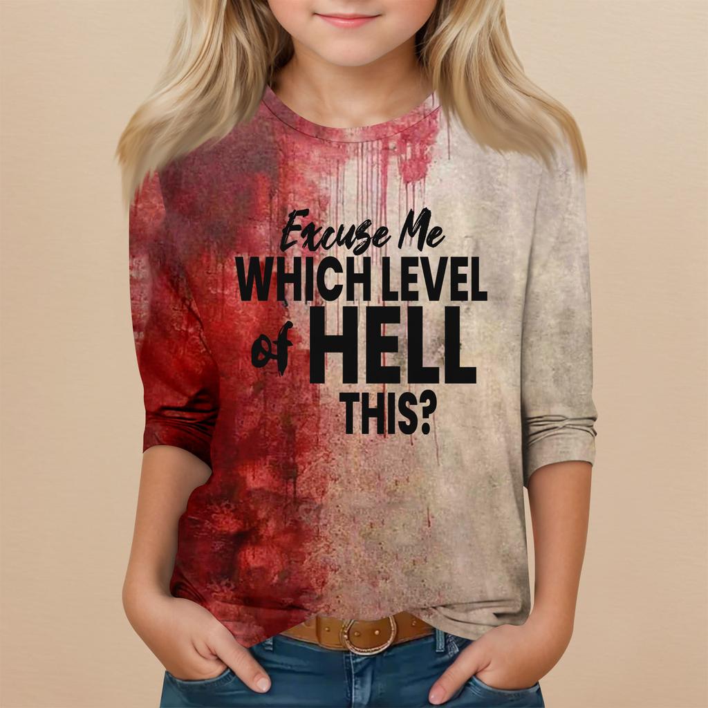 Kinder 3/4-Ärmel Rundhals Oberteil Halloween-Print Alltags-Freizeit-Oberteil