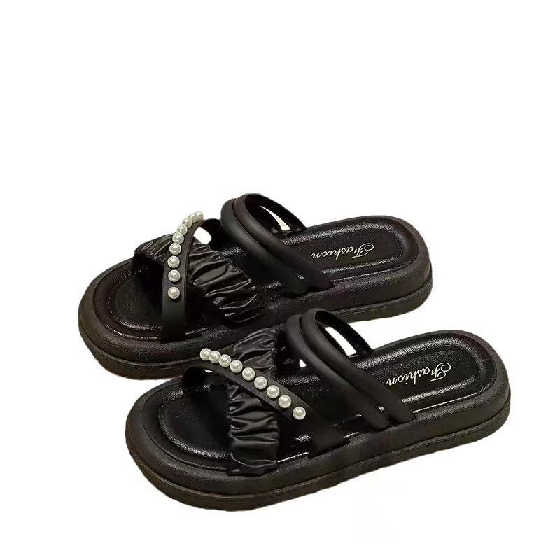 New pearl two wear thick-soled slippers women's fashion versatile cool slippers summer