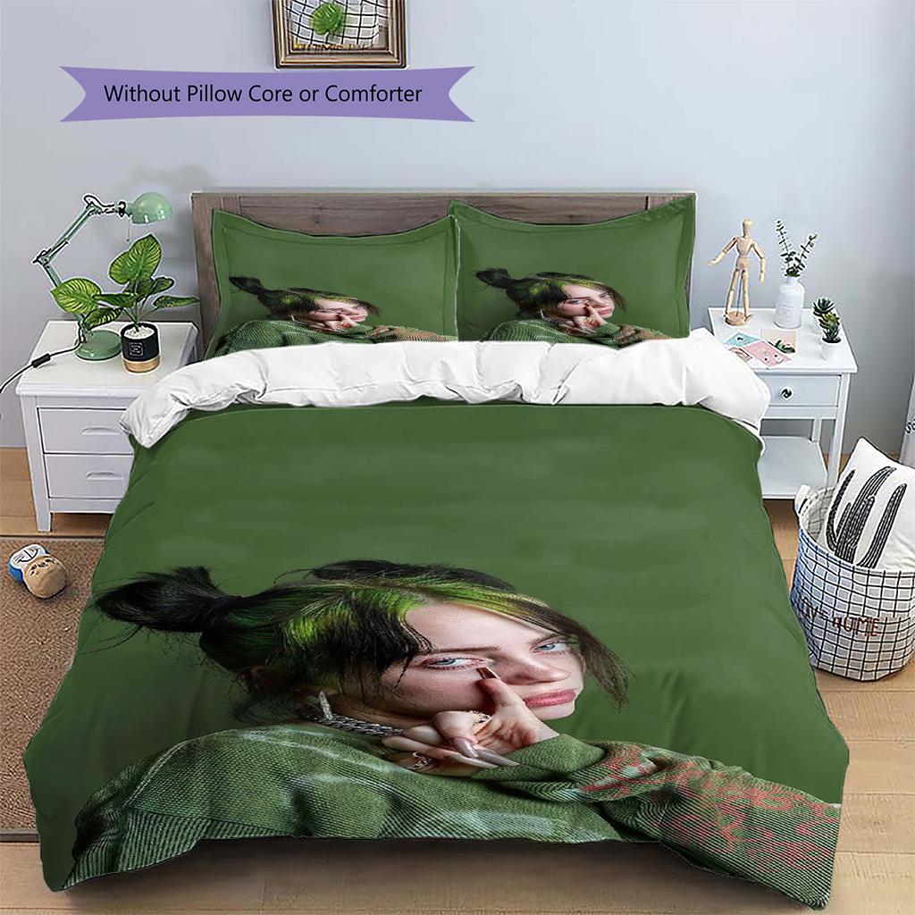 Billie Eilish Pattern Bedding,Quilt Set Quilt Cover Pillowcase Home Birthday Gift (1 * Duvet Cover + 2 * Pillowcase, Without Core)