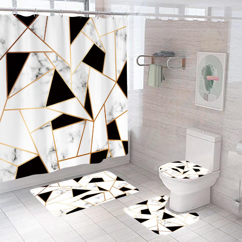 Bathroom Shower Curtain Four-piece Digital Printing Marble Waterproof Shower Curtain Toilet Partition Curtain Bath Mat