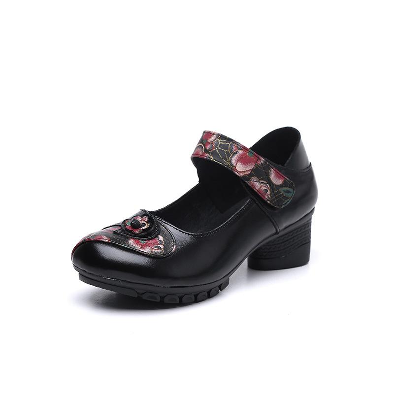 Autumn new women's shoes thick heel soft sole single shoes female mothers wear non-slip cowhide shoes