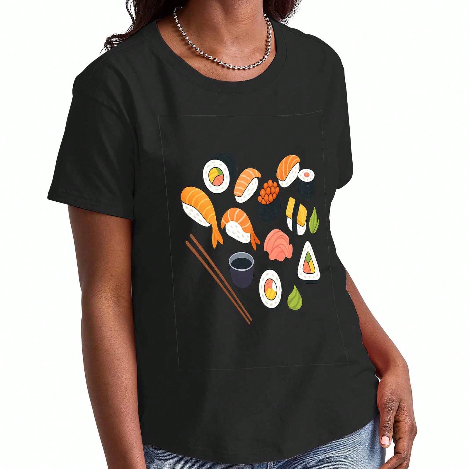 Sushi Time Ladies Cotton T Shirt, Premium Cotton Print, Durable And Longlasting, Casual And Fashionable. Cute Sushi Roll Graphic Tee For Wounisex, Enj S разноцветный