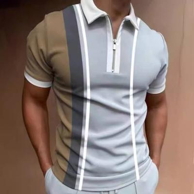 Men Polo Shirt Short Sleeve Stripe 3d Print Tops Fashion Polyester Breathable Comfortable Polos Shirts
