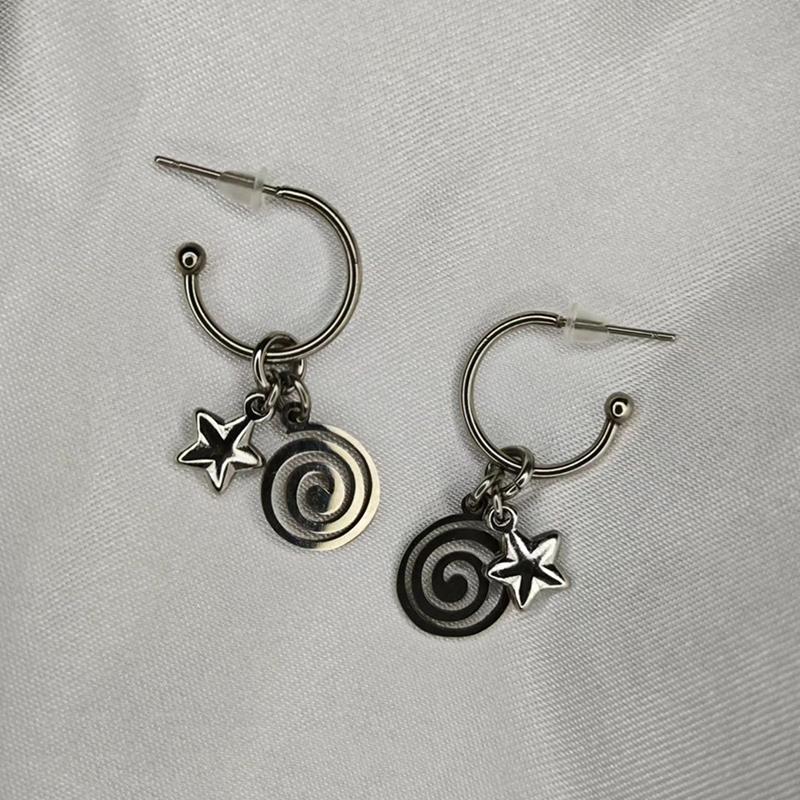 

Star Girl Y2K Spiral Vortex Pendant Earrings For Women Vintage Evil Eye Cross Heart Stainless Steel Eardrop Jewelry Accessories