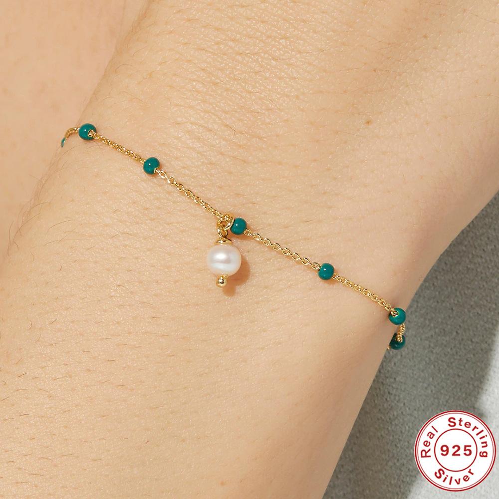 S925 Sterling Silver Temperament Personality Pearl Chalcedony Retro Temperament Noble Bracelet Bracelet