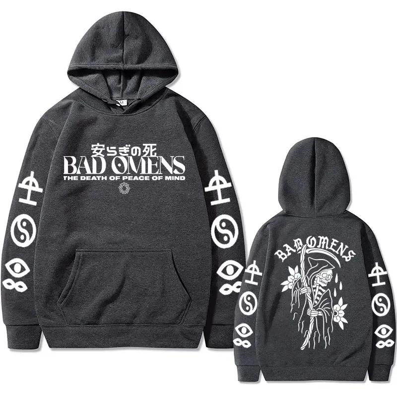 Bad Omens Band Tour American Music Print Hoodie The Death of Peace of Mind Skeleton Graphic Hoodies Rock Gothic Sweatshirts