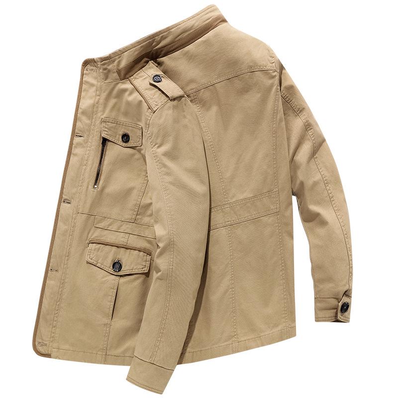 Men's Mid-Length Cotton Jacket - Spring/Autumn, Thin, Casual, Loose, Large Sizes, Dad Style.