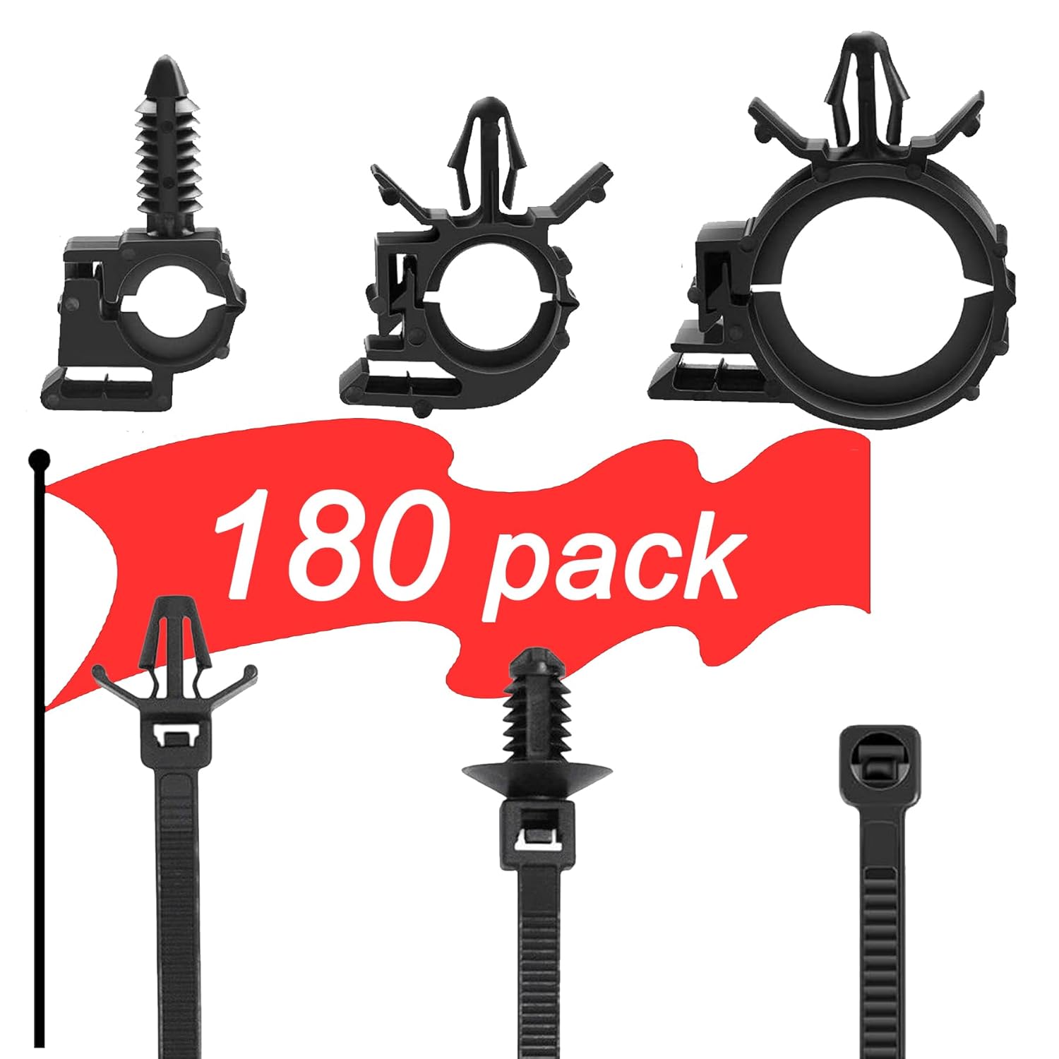 

180Pcs Wire Loom Clips for Car Push Mount Zip Ties Assorted Sizes Automotive Fuel Line Cable Ties 6 Inch Wire Holder for Car Zip Ties Anchors Screw Assortment /180Pk