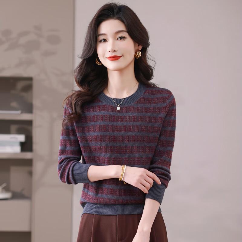 Women's Striped Long-Sleeve Knit Sweater