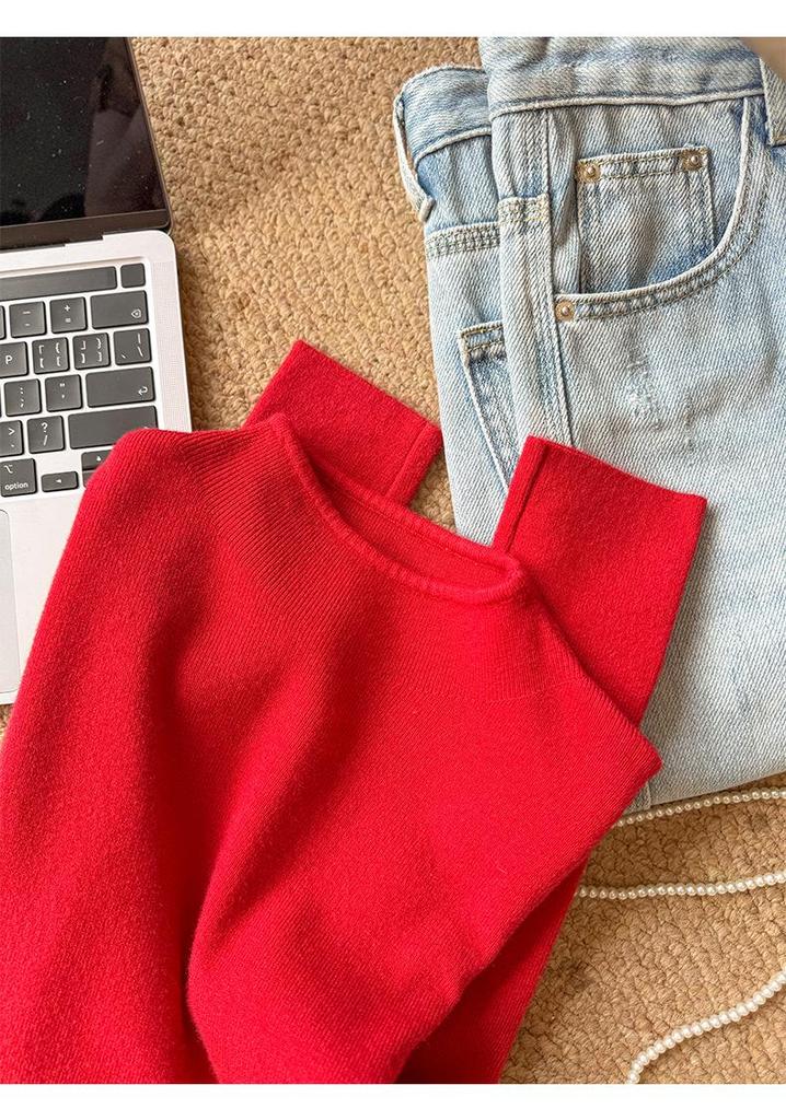 2026 Autumn Women's Slim Fit Round Neck Knit Pullover Sweater