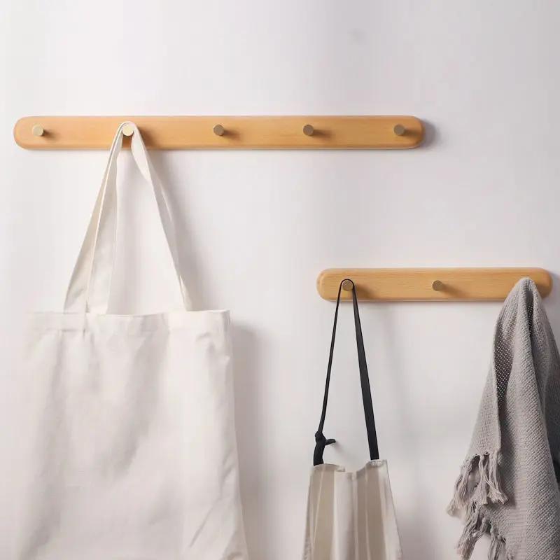 1pc Solid Wood Brass Coat Hook, Black Walnut Wood Coat Hanger, Clothing Hooks,Wall Mounted Storage Rack Drilling Installation