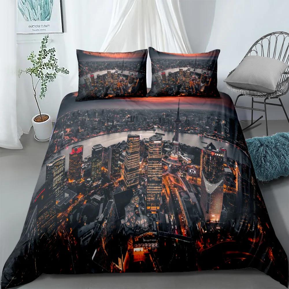 City View Duvet Cover Set Dubai City Night View Single Double Queen King Size Bedding Set for Adults 2/3pcs Soft Quilt Cover