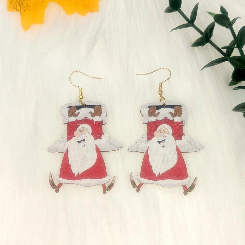 

Креативные рождественские деревянные серьги с Санта-Клаусом и оленями