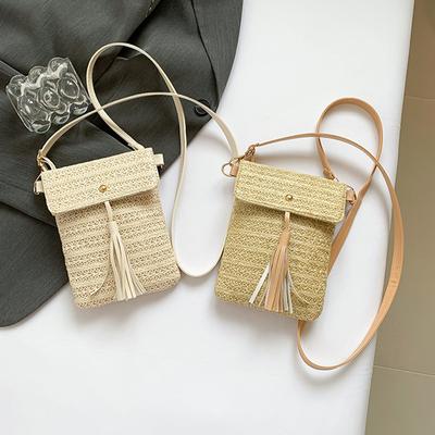 Vintage Streetwear Crossbody taška na telefon slaměný provaz ručně tkaná mini kabelka na dovolenou pro ženy a dívky jednoduchá módní taška na telefon
