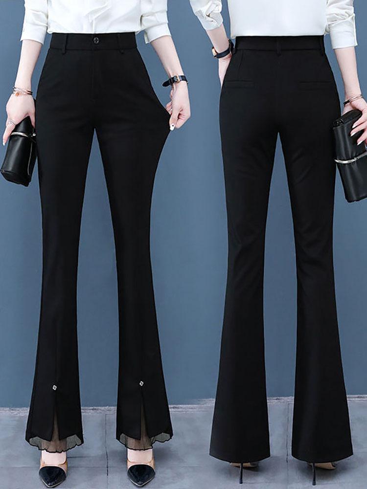 Specht Damen Schlaghose mit hohem Bund und Schlitz - Fleecegefüttert, Petite, Freizeitanzug, Schwarz für Frühling & Herbst