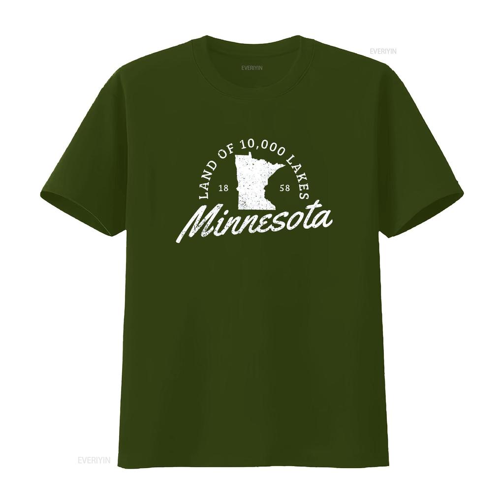 Minnesota Land Of The 10000 Lakes State Map Souvenir T Shirt Vintage Washed Stylish Stretched Casual Comfortable Slightly