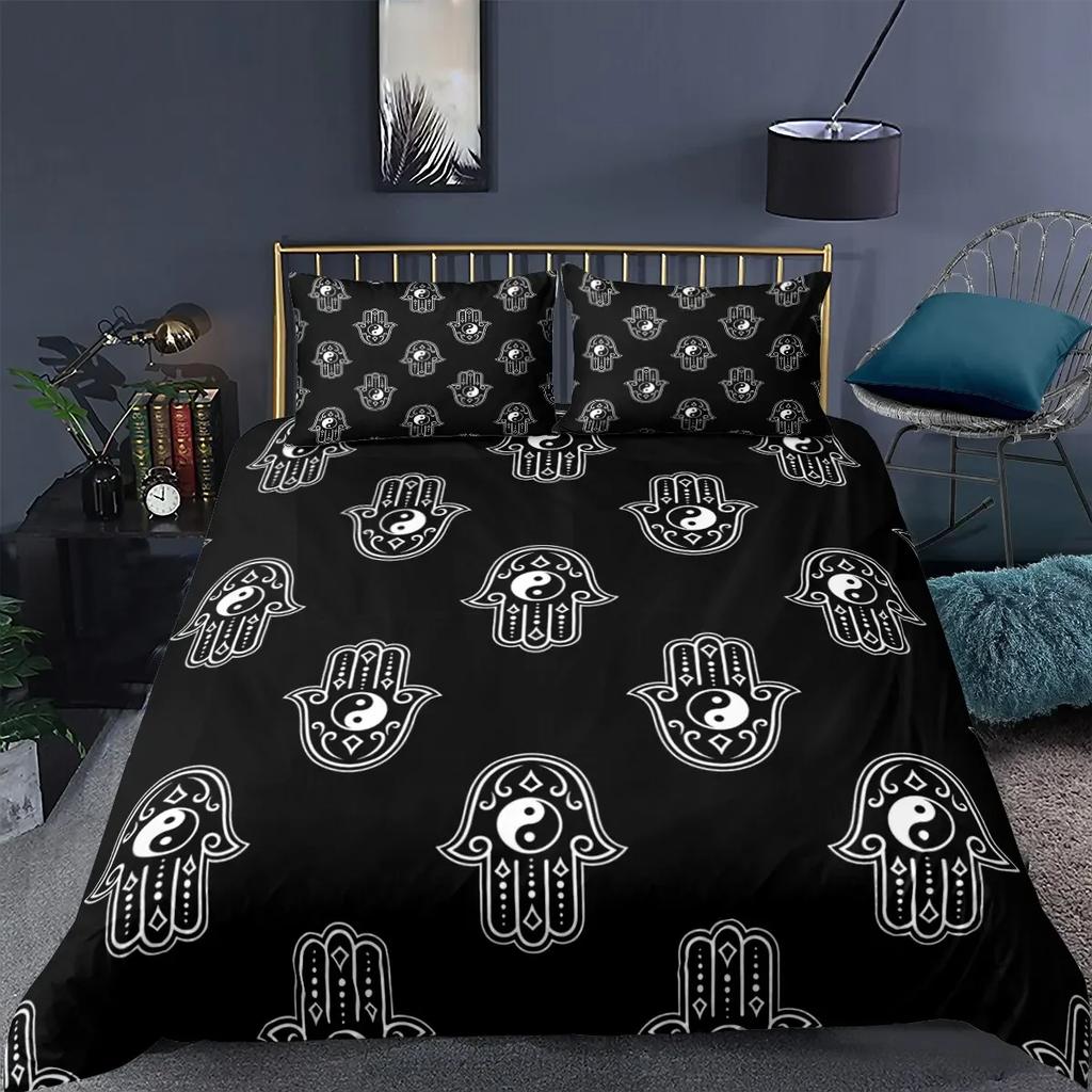 Yin Yang King Queen Duvet Cover Mandala Bohemian Bedding Set Retro Lotus Tai Chi Bagua Comforter Cover Chinoiserie Quilt Cover