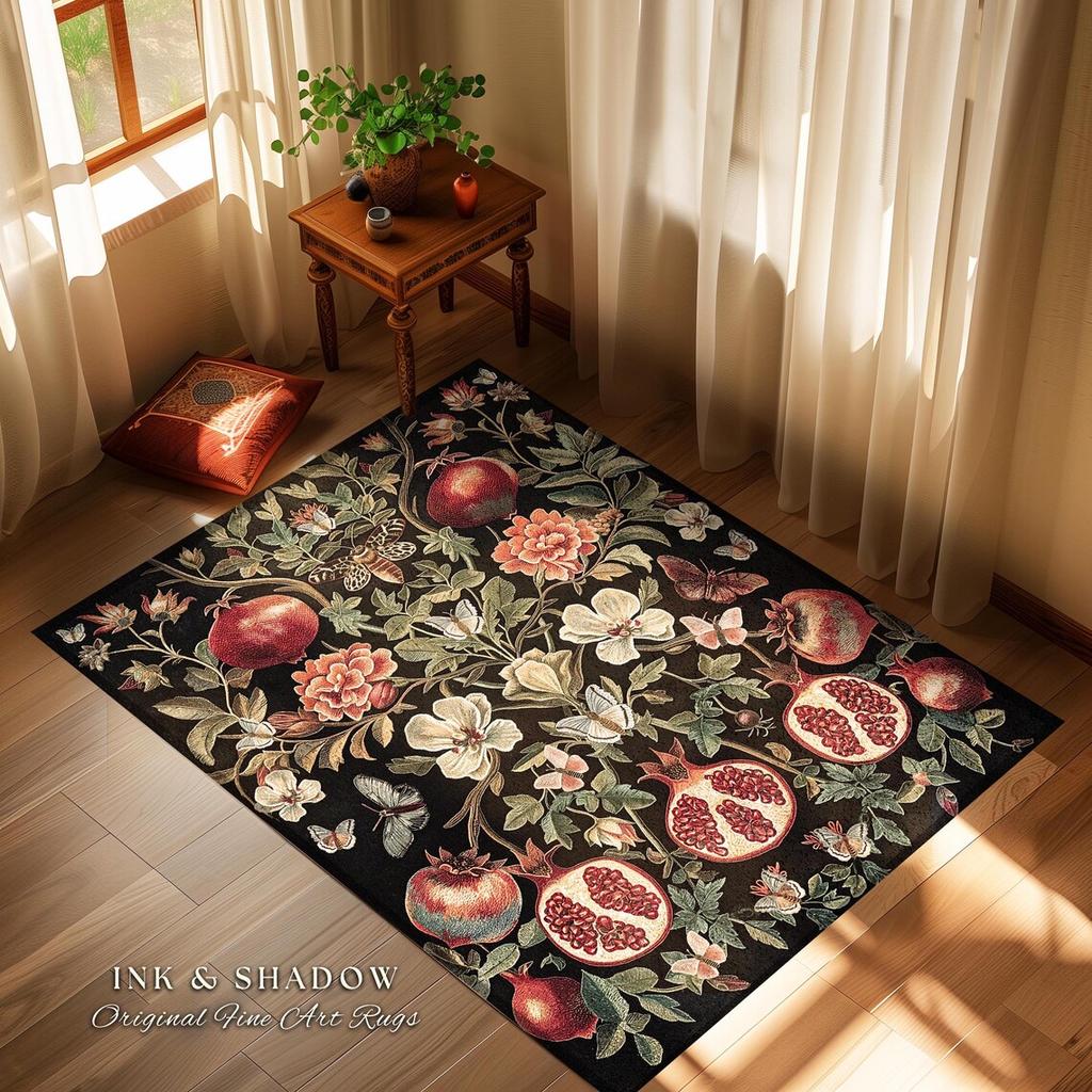 Pomegranate Flower Carpet Retro Baroque Style Entrance Carpet Bohemian Style Bedroom Warm Atmosphere Decorative Rug