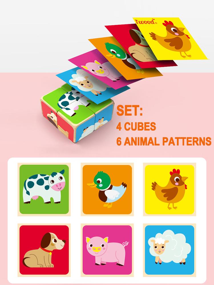 Children's Puzzle for Ages 1-3: Educational Wooden Early Learning Toy with 4 Pieces and Six-Sided Pictures