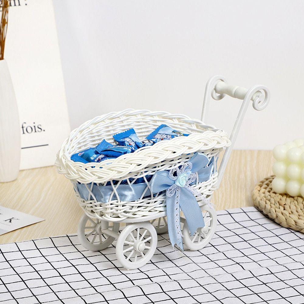 High Quality Hand-Woven Creative Small Cart 2 Styles Gift Imitation Rattan Woven Storage Flower Basket For Plant Home Wedding