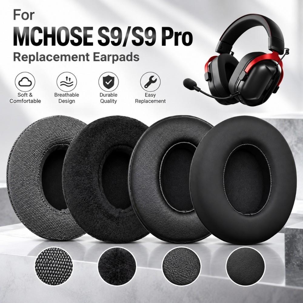 1 Pair Washable Headphones Earpads Protein Leather Earpads for MCHOSE S9/S9 PRO Studio Monitoring