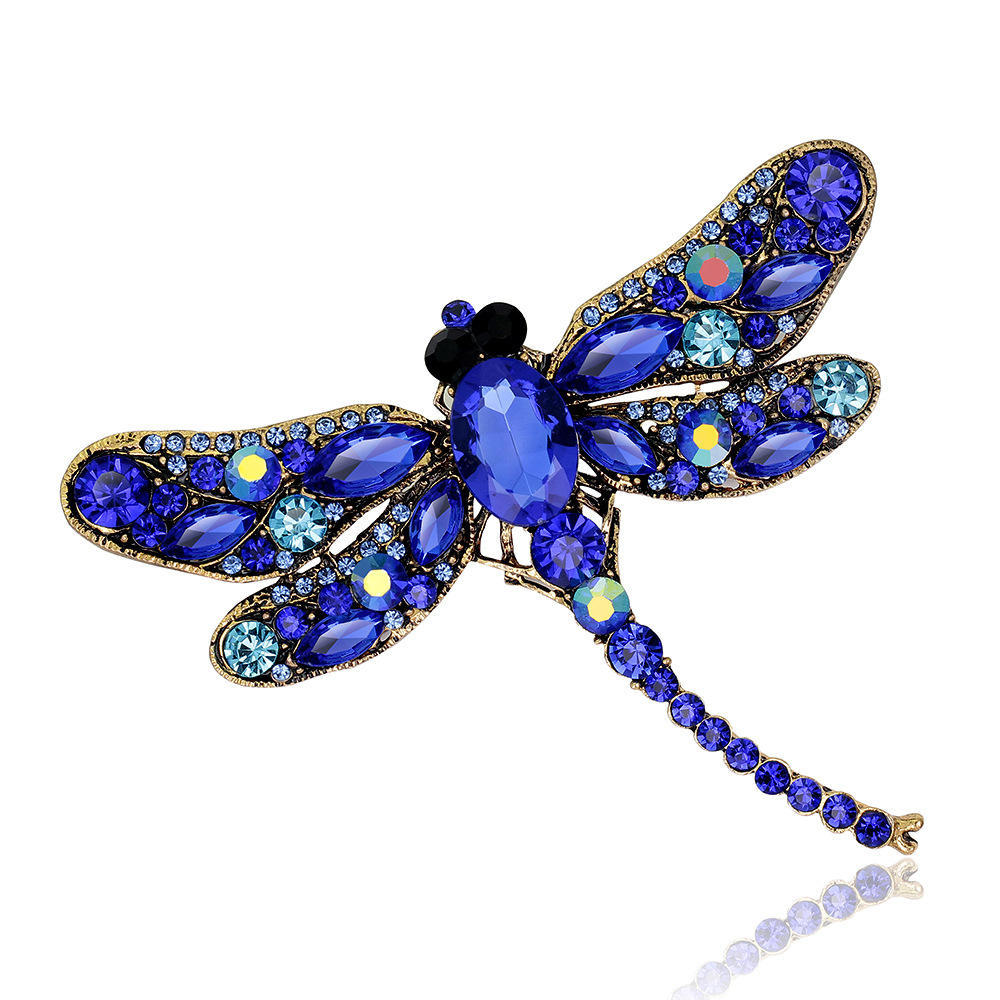 Crystal and European Vintage Dragonfly Brooch Pin Point Drill Dragonfly Brooch
