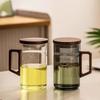 Teetasse mit Halbmond-Filter Japanischer Holzgriff Hitzebeständige Glasbecher Teeblatt-Trennung Teetassen-Set