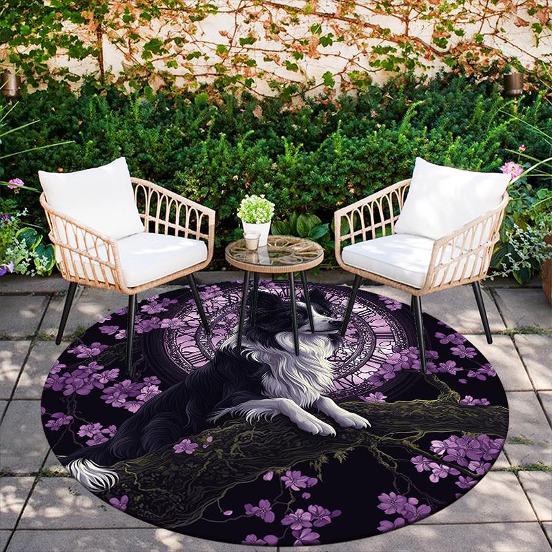 Runder Teppich mit Border Collie Muster, Teppich für Wohnzimmer, Schlafzimmer, Spielzimmer, Rutschfeste Bodenmatte, Weihnachtsgeschenke und Geburtstagsgeschenke.