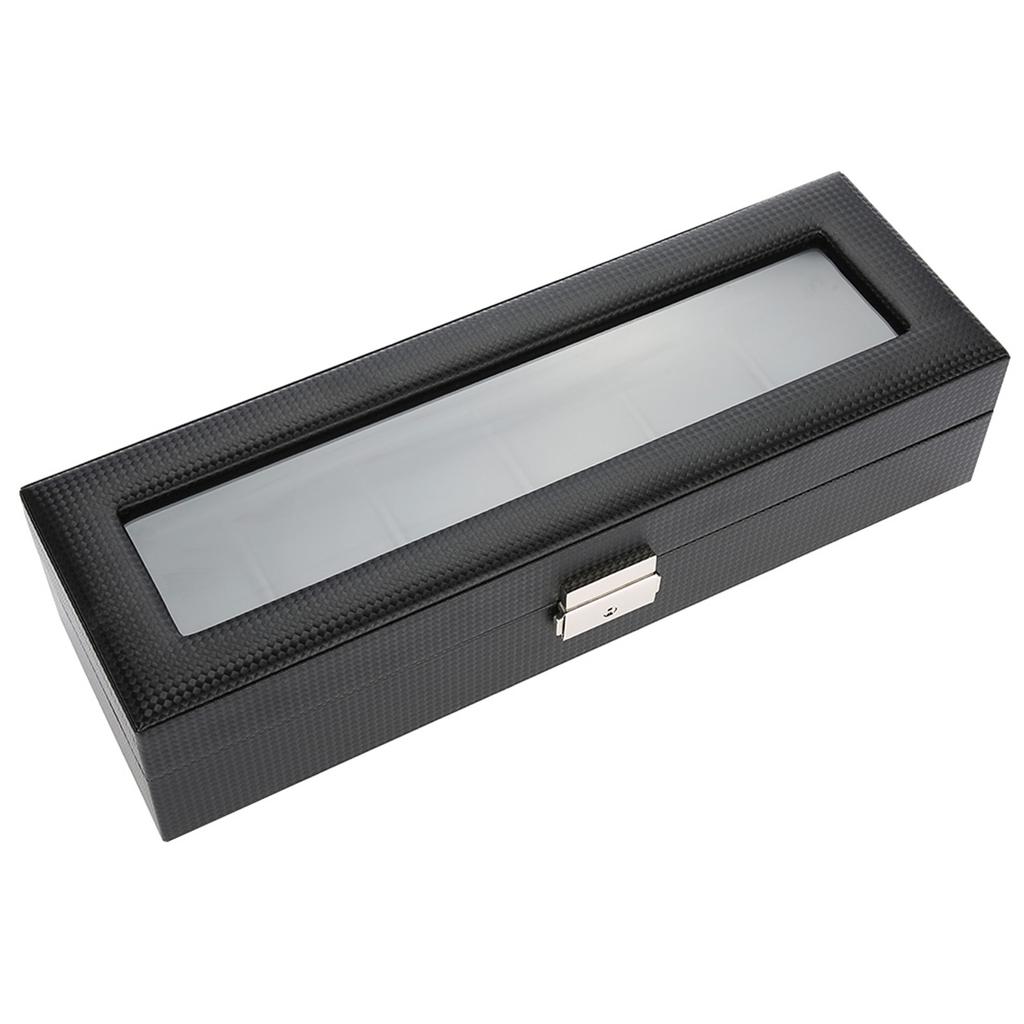 Watch Gift Box, 6 Grid PU Carbon   Lther Watch Case Watch Box