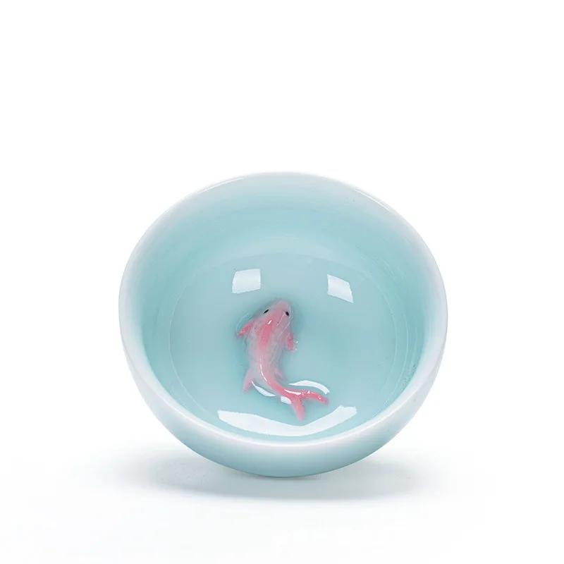 

1pcs Ceramic Tea Cup Set Household Tea Set Creative Goldfish Teacup Underglaze Colour Chinese Small Capacity Circular Tea Maker