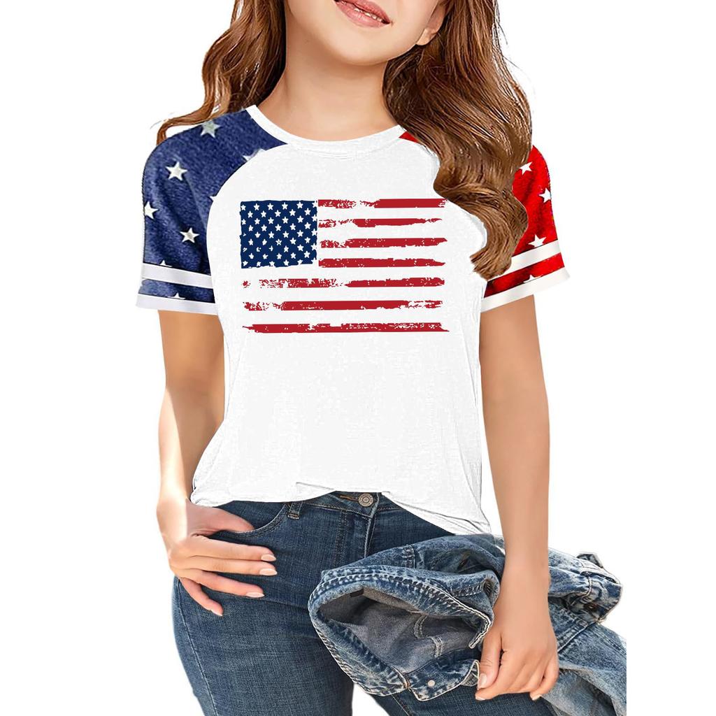 Children's Independence Day Printed Round Neck Short Sleeved Casual T-shirt