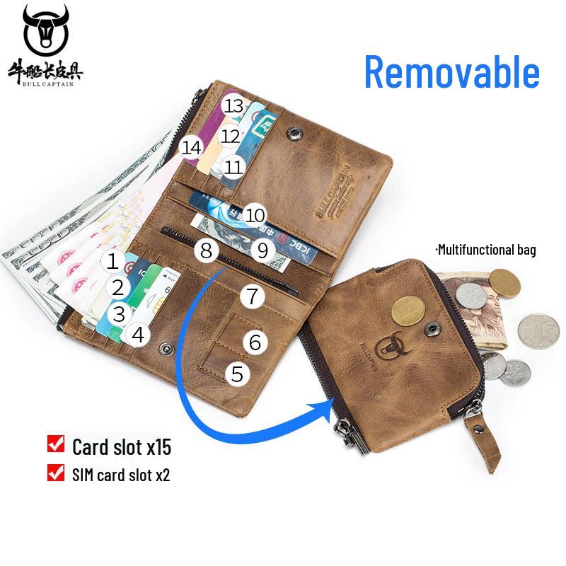 Portefeuille Vintage en Cuir Véritable pour Homme - Cuir de Vachette Pleine Fleur, Fentes Multi-Cartes, Porte-Billets, Porte-Monnaie et Porte-Cartes