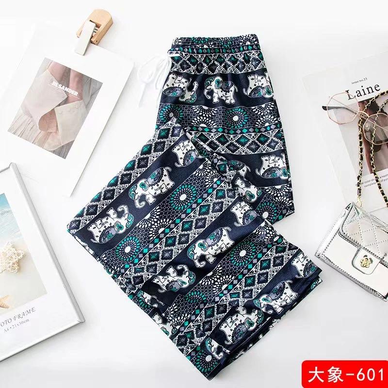 Long Elephant Pants Adjustable Elastic Waist Rope Loose Legs Women Men Unisex Print Thailand Casual Streetwear Beach Bohemian Retro Vintage