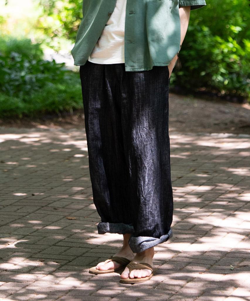 Seoseutein String Cotton Linen Denim Pants Indigo One Wash