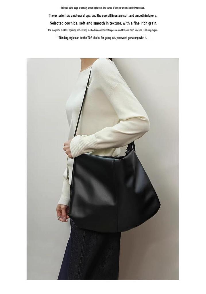 Women's Genuine Cowhide Leather Tote - Large Capacity, Soft, Handheld, Underarm, or Single Shoulder Crossbody Bag for a Relaxed, Commuting Look