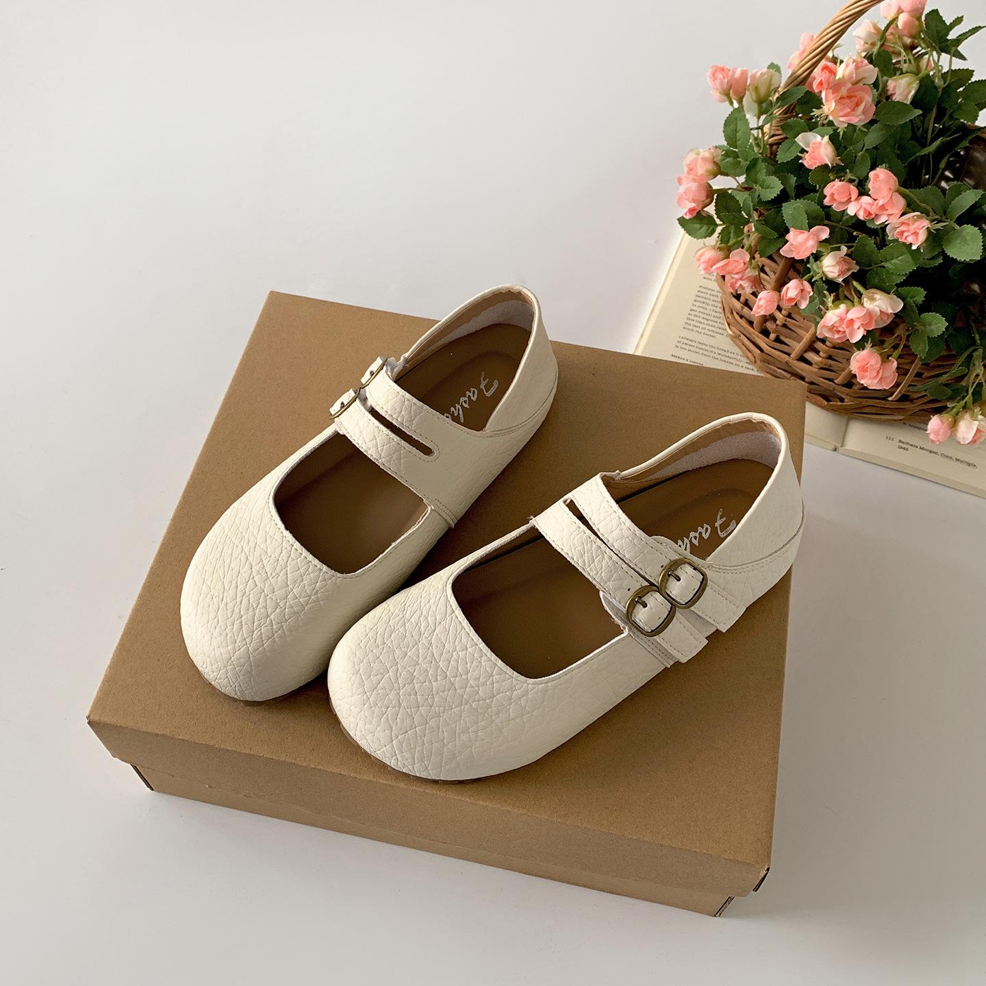 

Queen Fan White Round Head Inner Height Increase Shallow Mouth Flat Sole Single Shoes Women s Summer 2025 New Soft Sole Mary Jane Shoes 35 бежевый