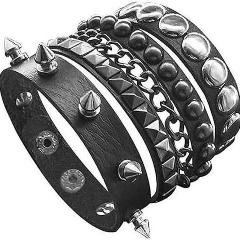 

Hot-Selling European and American Fashion Multi-Layered Leather Wide Bracelet with Personality and Bold Rivets, Punk Hip-Hop Bracelet Jewelry Black Suit