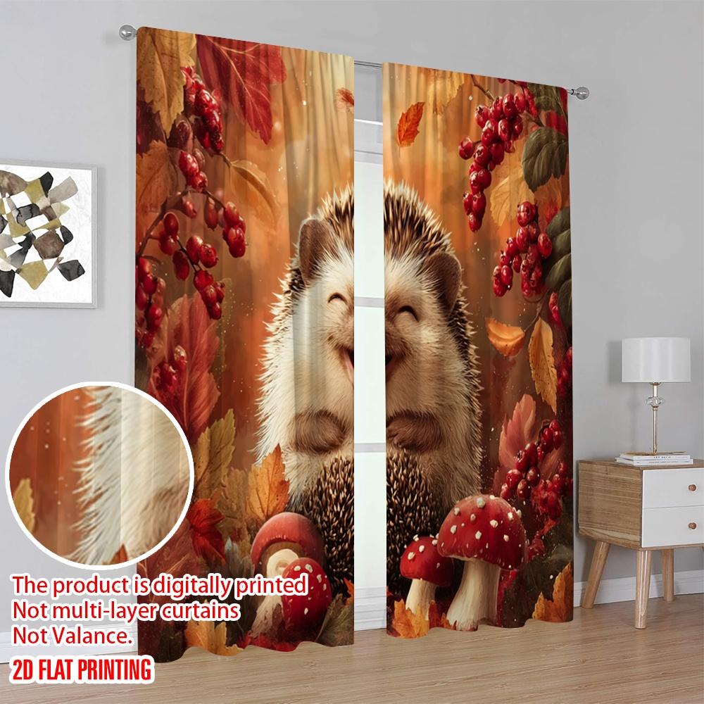 2 Stück, 2D-Flachdruck Vorhänge Fröhlicher Igel Vielseitig Langlebig Polyester (ohne Stange) Geschenke für Schlafzimmer und verschiedene Räume