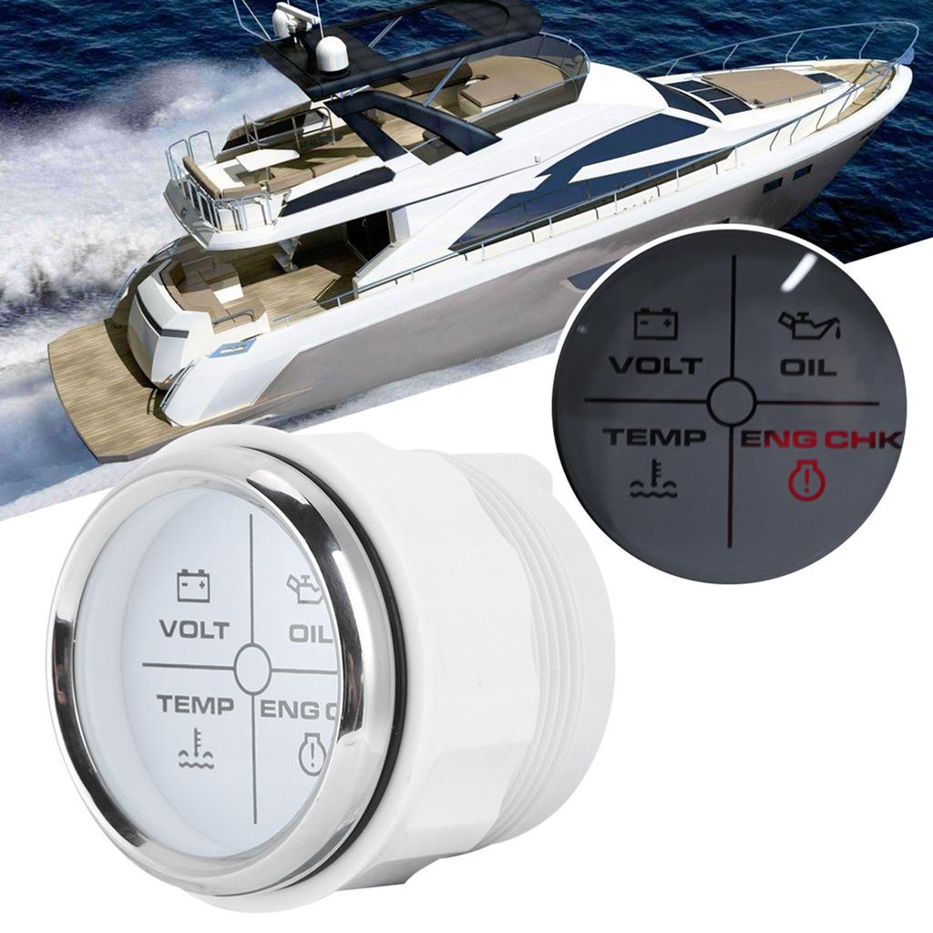 52mm 2in Multifunction 4LED Alarm Indicator Volt Water Temp Oil Pressure Alarm Gauge 12 24V for Marine BoatWhite Dial