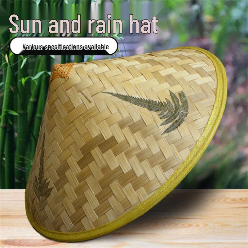 Bamboo Weaving Large Brim Straw Hat: Sunshade and Rainproof for Men and Women, Ideal for Travel, Farming, and Dance Props.