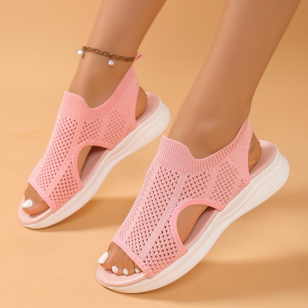 New mesh lightweight soft-soled casual sports women's shoes flat-soled fashion fly-woven student fish sandals women
